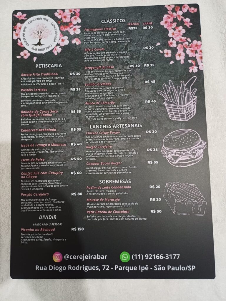 CARDÁPIO CEREJEIRA GASTRO BAR