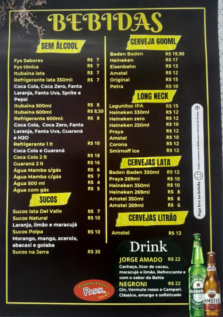 CARDÁPIO (LÂMINA) PIZZA PARK